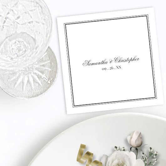 Serviette En Papier Simple Élégance Écriture Mariage Noir & Blanc
