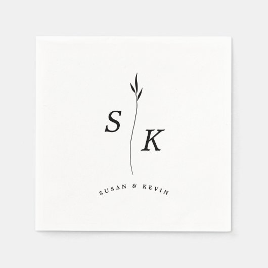 Serviette En Papier Simple Elegance Feuille Monogram Mariage chic (Devant)