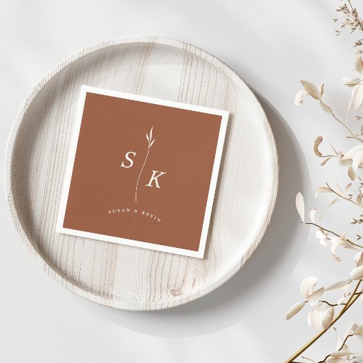 Serviette En Papier Simple Elegance Feuille Monogram Mariage chic
