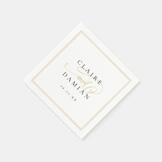 Serviette En Papier Simple Elegance Romantique Mariage de script (Coin)