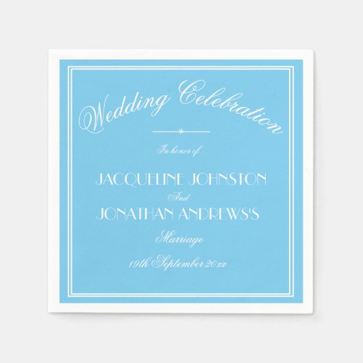 Serviette En Papier Simple Elegant Aqua Blue & White Script Wedding (Devant)