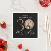Serviette En Papier Simple Elegant Black Gold Photo 30e anniversaire (En situation)