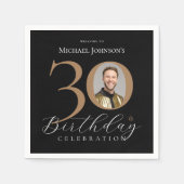 Serviette En Papier Simple Elegant Black Gold Photo 30e anniversaire (Devant)