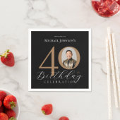 Serviette En Papier Simple Elegant Black Gold Photo 40th Birthday (En situation)