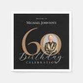 Serviette En Papier Simple Elegant Black Gold Photo 60e anniversaire (Devant)