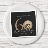 Serviette En Papier Simple Elegant Black Gold Photo 60e anniversaire