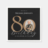 Serviette En Papier Simple Elegant Black Gold Photo 80e anniversaire (Devant)