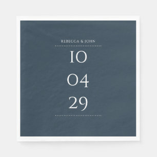 Serviette En Papier Simple Élégant Bleu de Minuit Date Spéciale Mariag