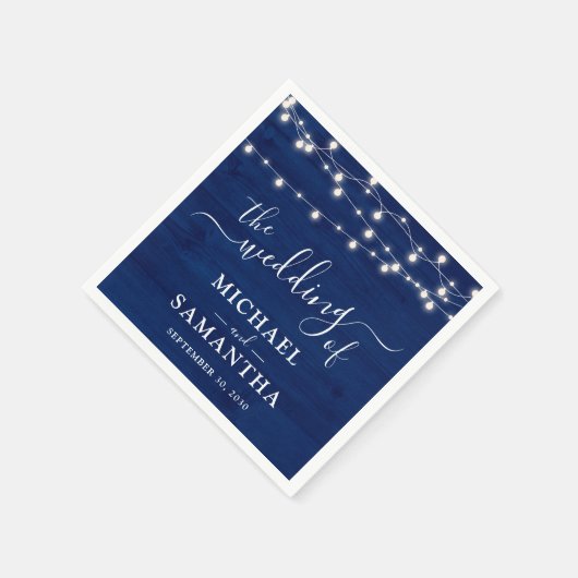 Serviette En Papier Simple Elegant Bleu Mariage rustique (Coin)