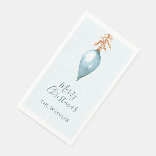 Serviette En Papier Simple Elegant Botanique Bleu Aquarelle Noël (Coin)