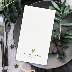 Serviette En Papier Simple Élégant Cœur Noir Et Or Mariage  