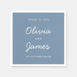 Serviette En Papier Simple Elegant Dusty Blue Script Mariage Hashtag