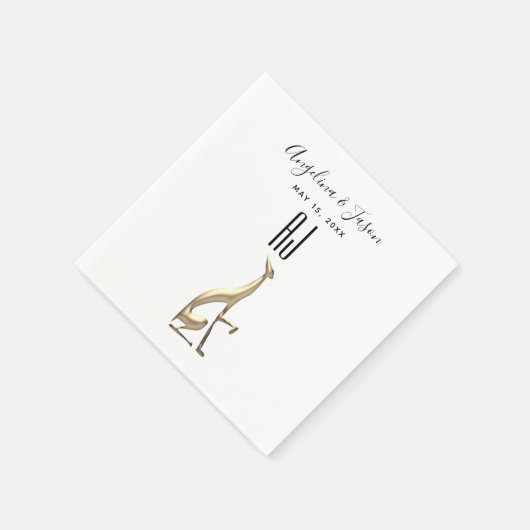 Serviette En Papier Simple Elegant Gold Chien noir et blanc Mariage (Coin)
