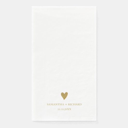 Serviette En Papier Simple Elegant Gold Heart Mariage Personnalisé (Devant)