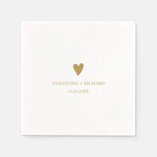 Serviette En Papier Simple Elegant Gold Heart Wedding Personalized (Devant)