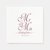 Serviette En Papier Simple Elegant M. et Mme Burgundy Mariage de scrip (Devant)