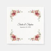 Serviette En Papier Simple Elégant Mariage blanc rouge floral (Devant)