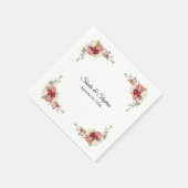 Serviette En Papier Simple Elégant Mariage blanc rouge floral (Coin)