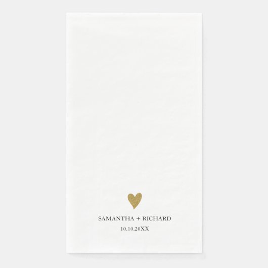 Serviette En Papier Simple Élégant Mariage Cœur Noir Et Or (Devant)
