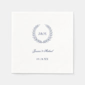 Serviette En Papier Simple élégant Mariage de monogramme bleu marine (Devant)