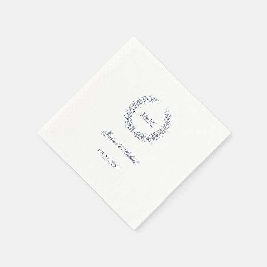 Serviette En Papier Simple élégant Mariage de monogramme bleu marine (Coin)