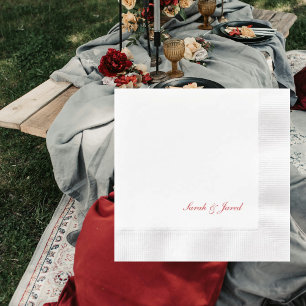 Serviette En Papier Simple élégant Mariage de script rouge Cocktail en