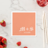 Serviette En Papier Simple Élégant Mariage Monogrammes Orange (En situation)