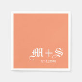 Serviette En Papier Simple Élégant Mariage Monogrammes Orange (Devant)