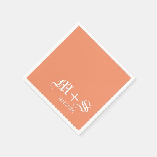 Serviette En Papier Simple Élégant Mariage Monogrammes Orange (Coin)