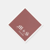 Serviette En Papier Simple Élégant Mariage Monograms Vin Rouge (Coin)