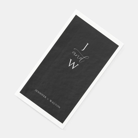 Serviette En Papier Simple Elegant mariage noir et blanc (Coin)