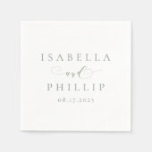 Serviette En Papier Simple élégant mariage vert sage personnalisé (Devant)