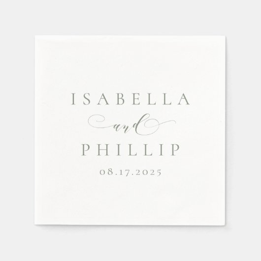 Serviette En Papier Simple élégant mariage vert sage personnalisé (Devant)
