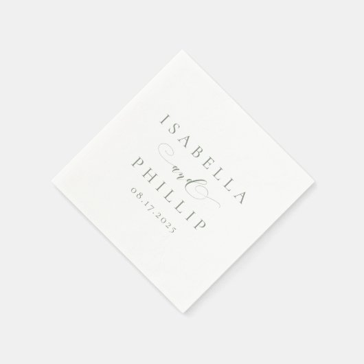 Serviette En Papier Simple élégant mariage vert sage personnalisé (Coin)