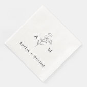 Serviette En Papier Simple Élégant Minimaliste Mariage Floral (Coin)