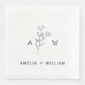 Serviette En Papier Simple Élégant Minimaliste Mariage Floral (Devant)