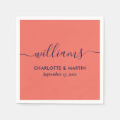 Serviette En Papier Simple Elegant Moderne Marine Bleu et Mariage de c (Devant)
