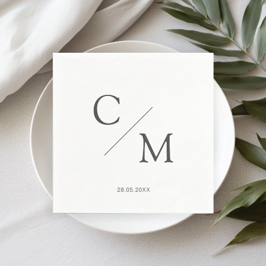 Serviette En Papier Simple Élégant Monogramme Blanc
