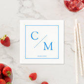 Serviette En Papier Simple Élégant Monogramme Blanc Bleu (En situation)