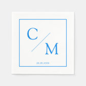 Serviette En Papier Simple Élégant Monogramme Blanc Bleu (Devant)