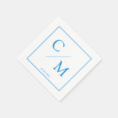 Serviette En Papier Simple Élégant Monogramme Blanc Bleu (Coin)