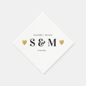 Serviette En Papier Simple Élégant Monogramme Cœurs Dorés Fête (Coin)