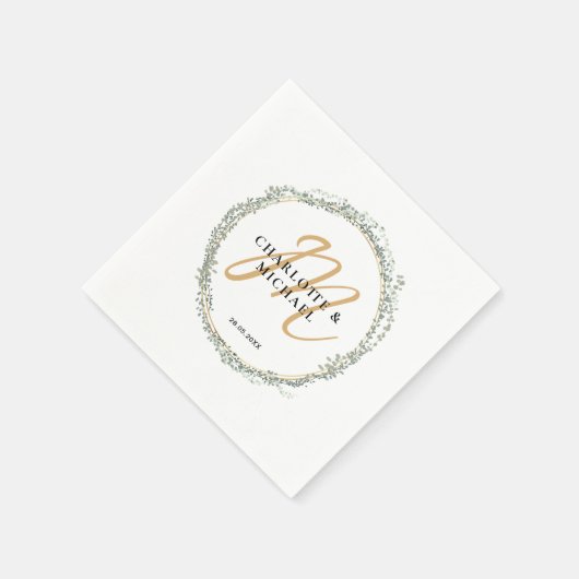 Serviette En Papier Simple, élégant, monogramme mariage eucalyptus (Coin)