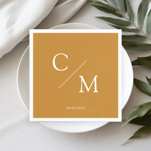 Serviette En Papier Simple Élégant Monogramme Moutarde au Miel