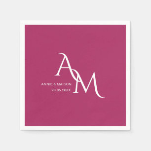 Serviette En Papier Simple Élégant Monogramme Rouge Cerise Mariage