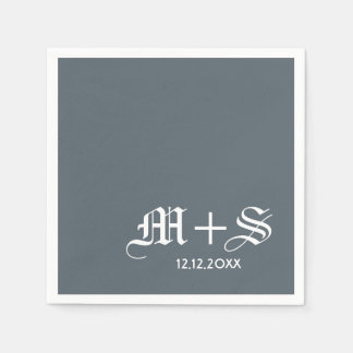 Serviette En Papier Simple Élégant Monogrammes de mariage gris