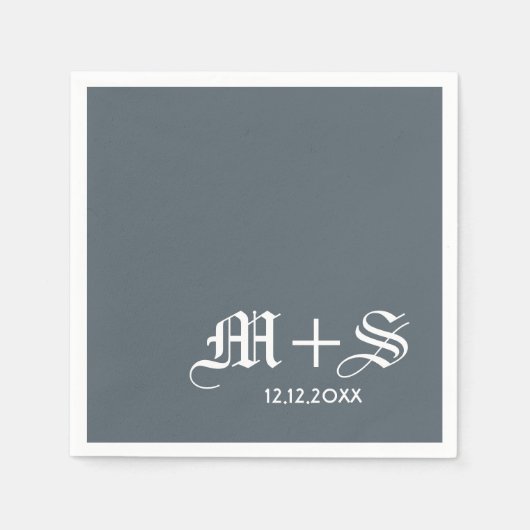 Serviette En Papier Simple Élégant Monogrammes de mariage gris (Devant)