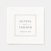Serviette En Papier Simple Elegant Neutre Beige et Mariage blanc (Devant)
