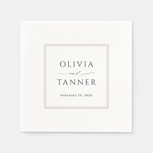 Serviette En Papier Simple Elegant Neutre Beige et Mariage blanc (Devant)