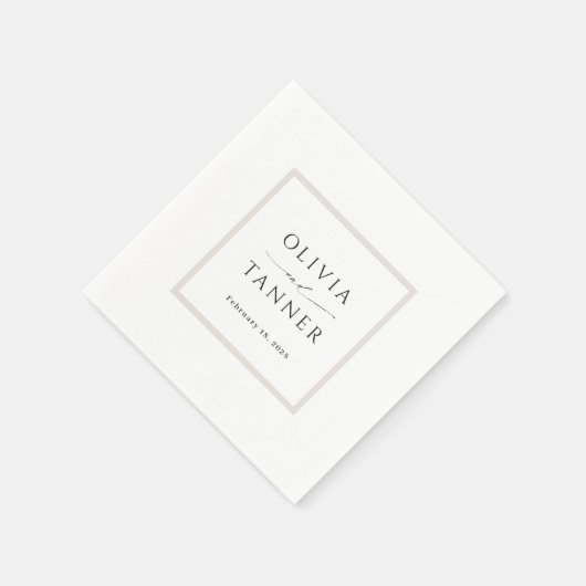 Serviette En Papier Simple Elegant Neutre Beige et Mariage blanc (Coin)